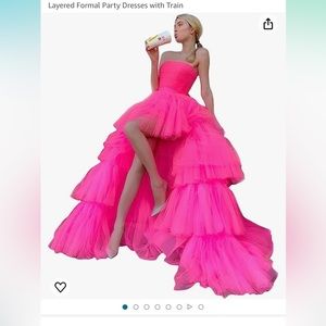 Hot pink tulle high low prom dress size 6 never been worn